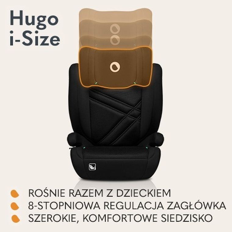 Lionelo, Hugo, I-size, fotelik samochodowy, Black Carbon, 100-150 cm