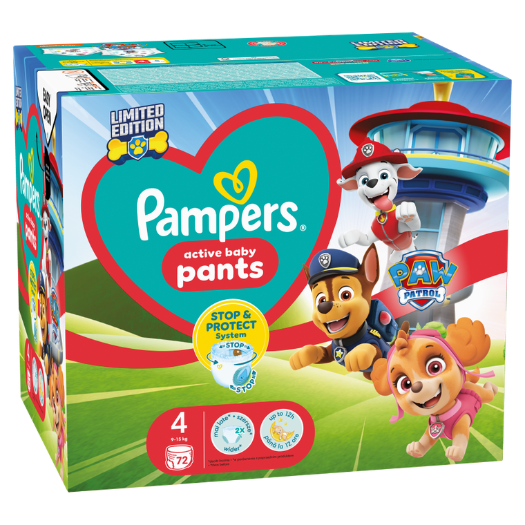 Pampers, Psi Patrol, Pants, pieluchomajtki, rozmiar 4, 9-15 kg, 72 szt.