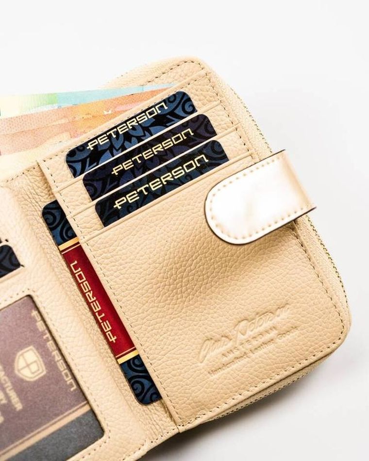 Portfel, beżowy, skórzany, Peterson
