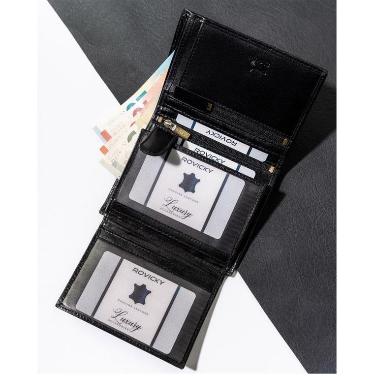 Portfel, czarny, skórzany, RFID, Rovicky