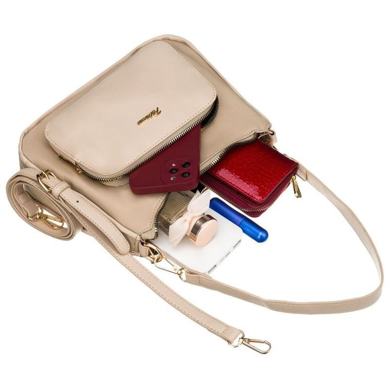 Torebka listonoszka, beżowa, skóra ekologiczna, Peterson