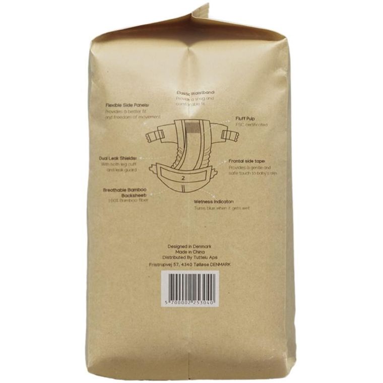 Tuttelu, bambusowe pieluszki jednorazowe, rozmiar 2, 3-6 kg, 32 szt.