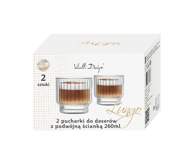 Vialli Design, Lungo, pucharki do deserów z podwójną ścianką, 260 ml, 2 szt.