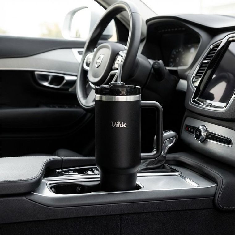 Vilde, kubek termiczny, stalowy, czarny z uchwytem, 1,2l