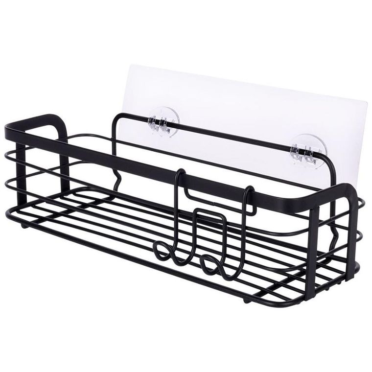 Vilde, półka pod prysznic, metalowa czarna, przyklejana, 29.5-10.5-8 cm