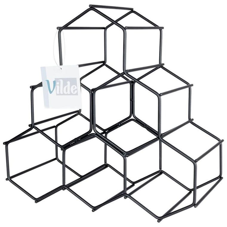 Vilde, stojak na wino, metalowy, czarny, 6 butelek, 29.5-14.5-28.5 cm