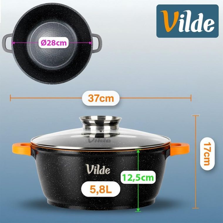 Vilde, Terruna Aroma, garnek ze szklaną pokrywką, granitowy, 28 cm, 5,8l