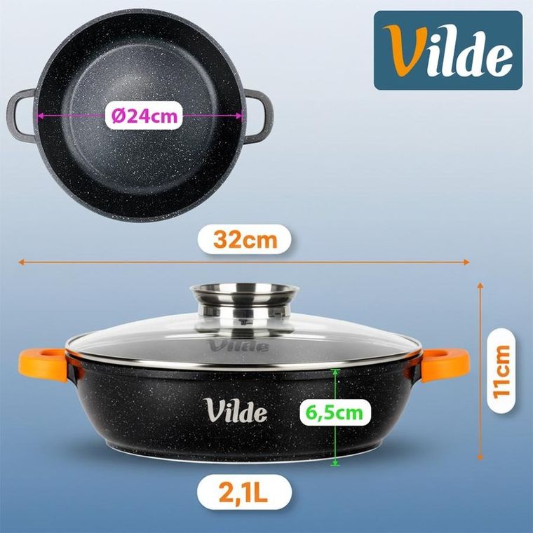 Vilde, Terruna Aroma, patelnia granitowa, ze szklaną pokrywką, głęboka, 24 cm, 2,1l