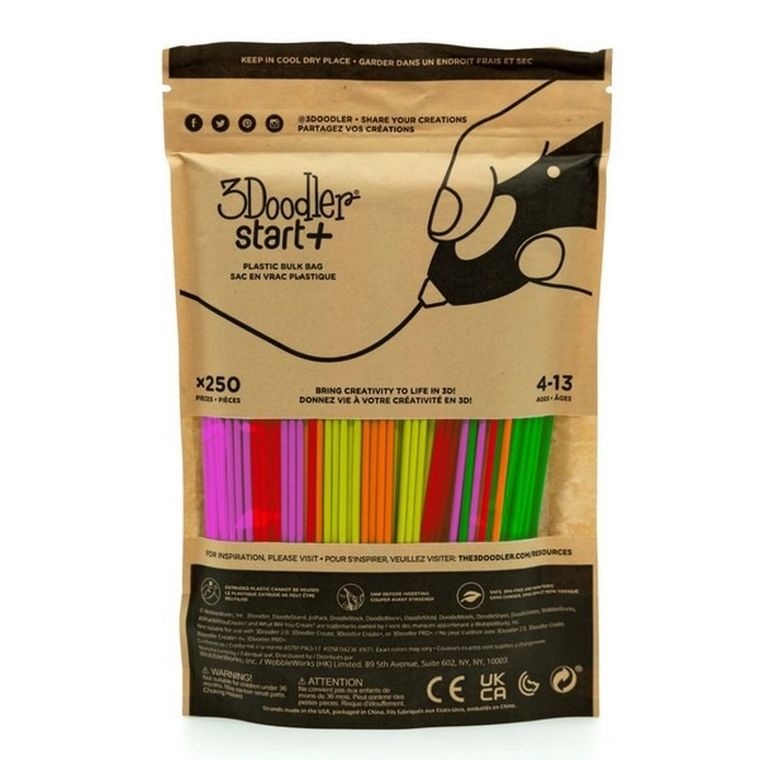 3Doodler, Start, Eko filament, 5 kolorów, Neon Glow, 2.5 mm, 250 sztuk