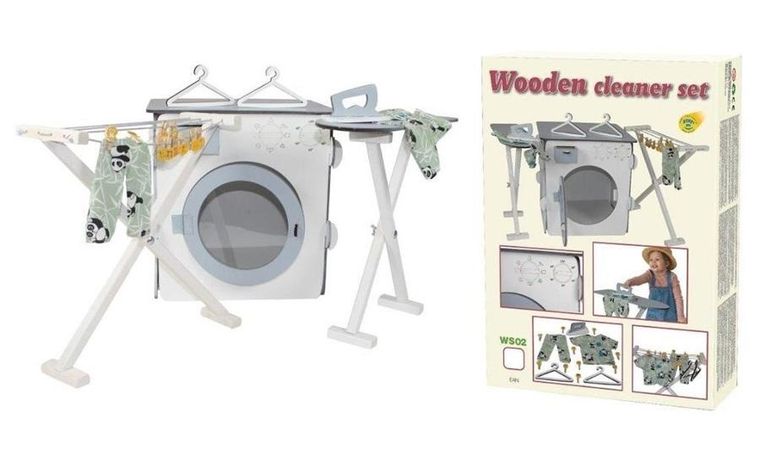 3toysm, zestaw do prania, drewniany, biały