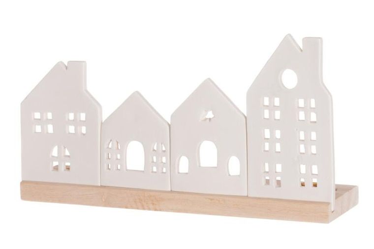 4living, porcelanowa podstawka pod świeczki, Miasteczko, 30-8-16 cm