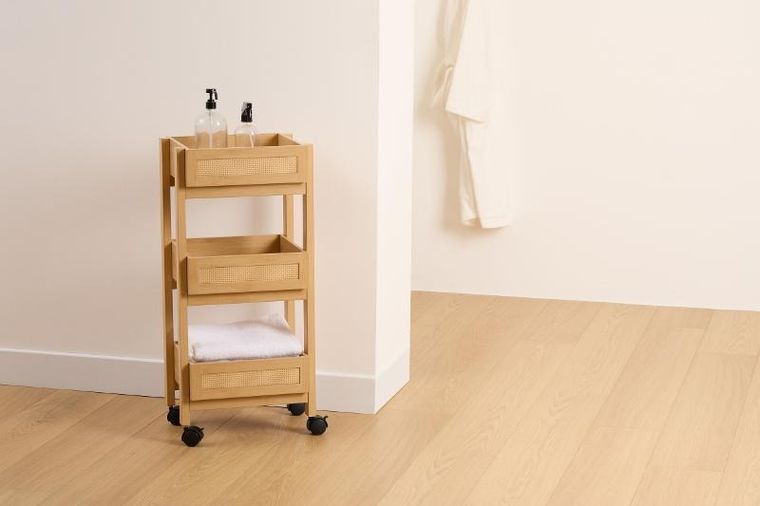 5five Simply Smart, Cane, wózek kuchenny na kółkach, plecionka wiedeńska, 39,6-30-85,5 cm