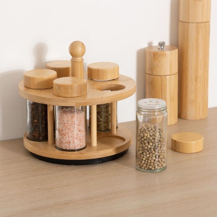 5five Simply Smart, Cozy, obrotowy pojemnik na przyprawy, 4 szklane słoiczki