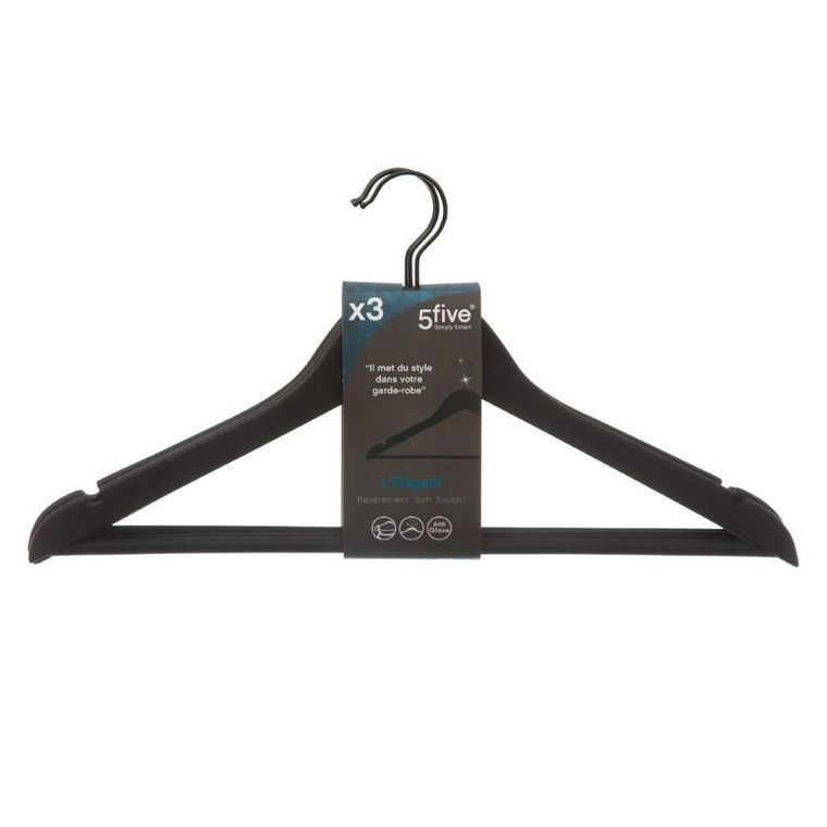 5five Simply Smart, komplet wieszaków na ubrania, 3 szt., czarne