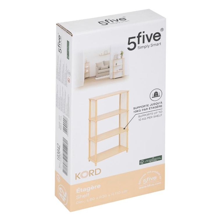 5five Simply Smart, Kord, regał otwarty na książki, 4-poziomowy, 60-30-110 cm