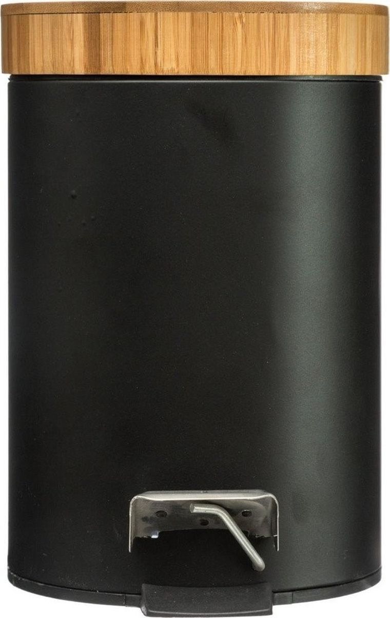 5five Simply Smart, kosz łazienkowy na śmieci z bambusową pokrywą, czarny, 3 l