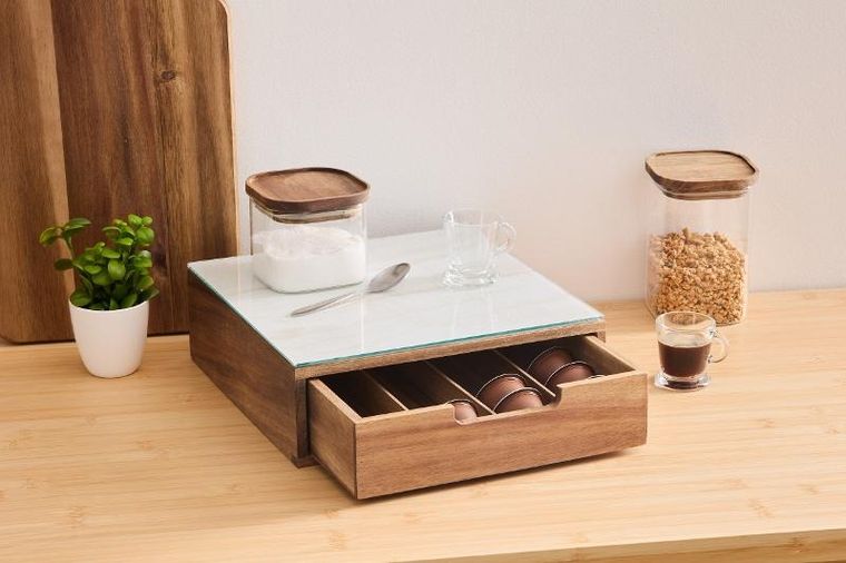 5five Simply Smart, Natu, pojemnik na kapsułki do kawy, drewno akacji