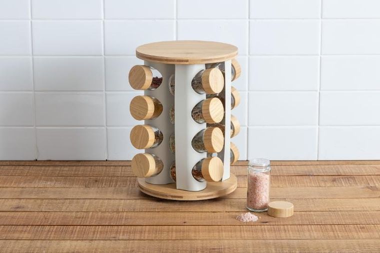 5five Simply Smart, obrotowy stojak na przyprawy z 13 słoikami z bambusowymi zakrętkami, Sensia