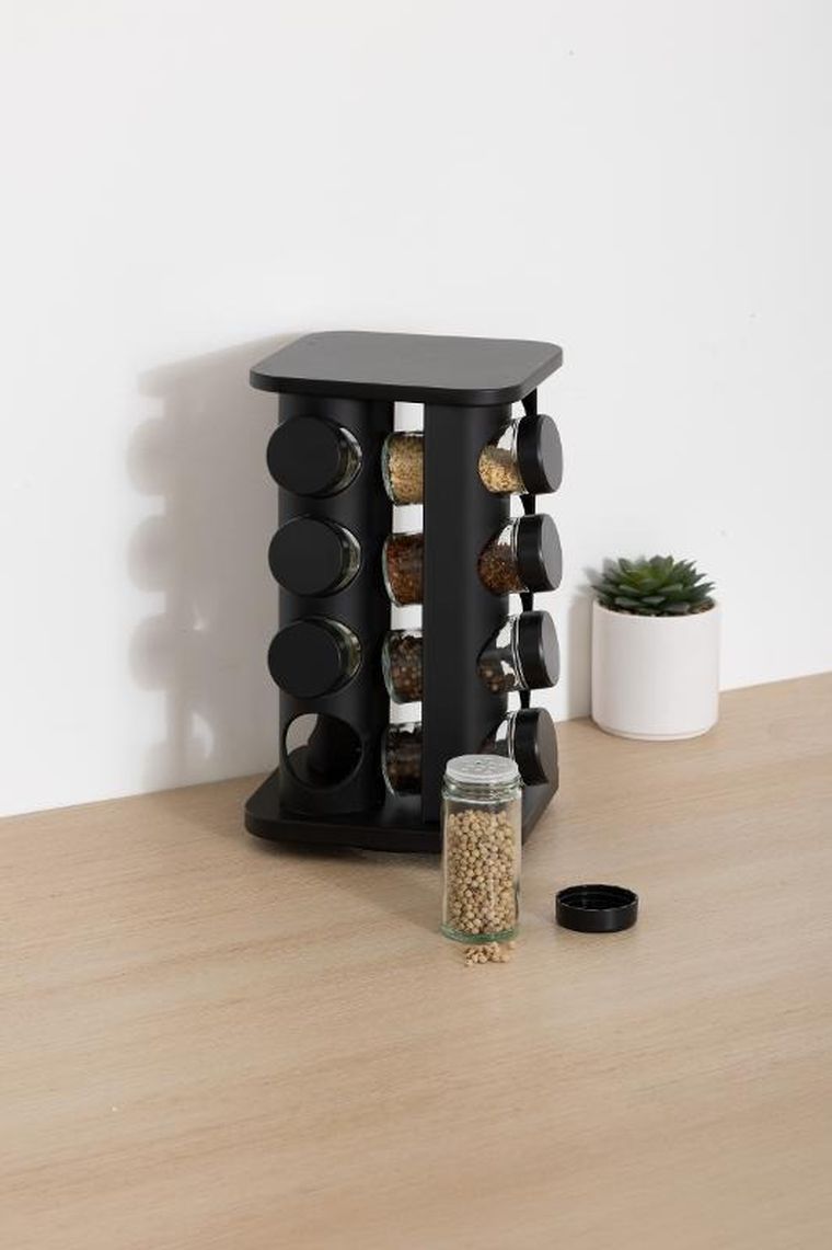 5five Simply Smart, Rota, organizer na przyprawy ze szklanymi słoikami, metalowy, 16 szt.