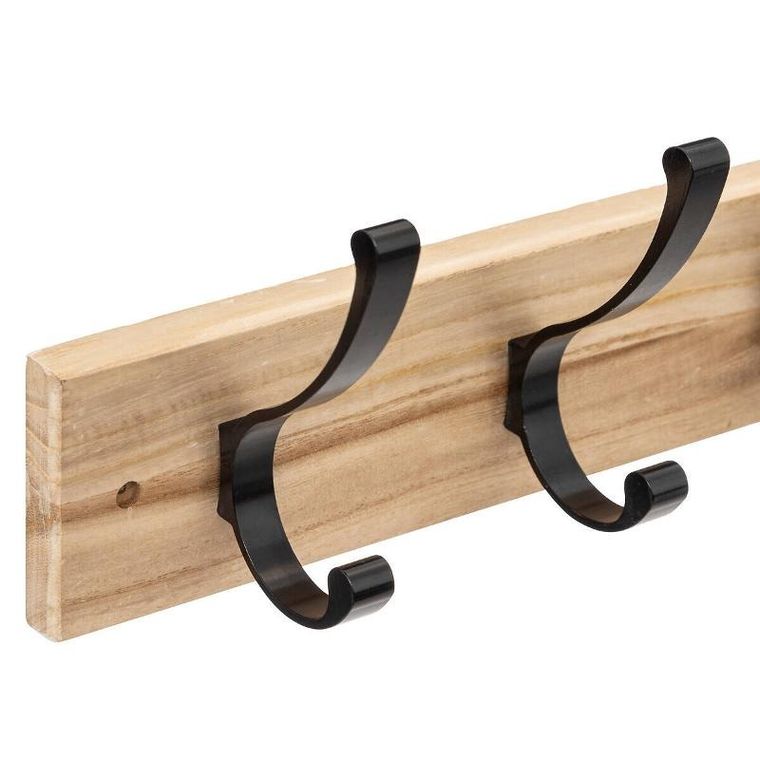 5five Simply Smart, ścienny wieszak do przedpokoju z drewna paulownia, 4 metalowe haczyki
