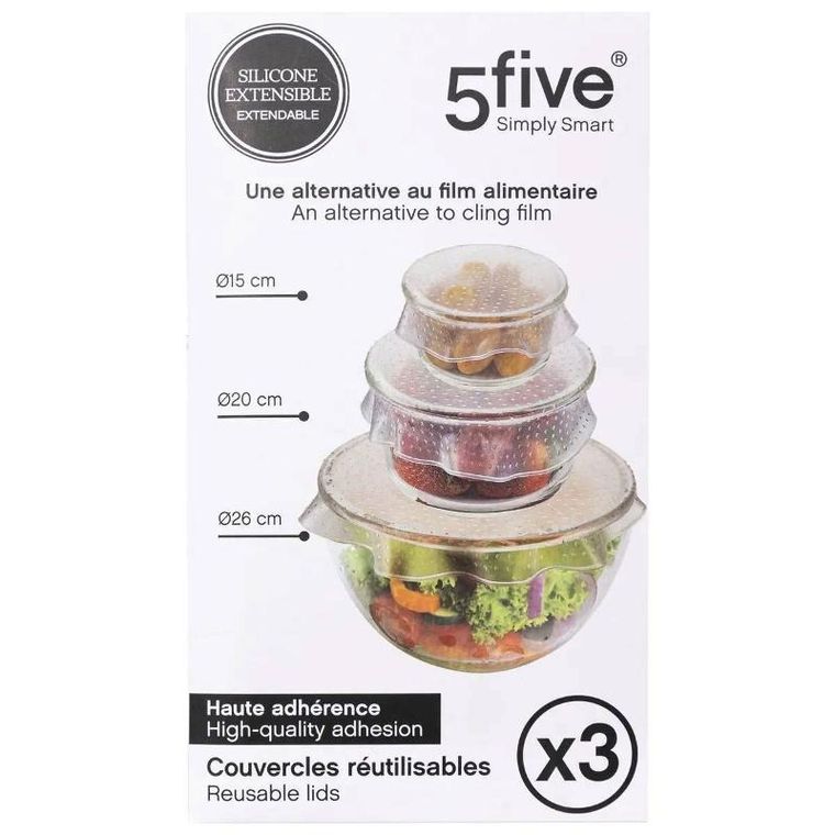 5five Simply Smart, silikonowe pokrywki do żywności, okrągłe, 3 szt.