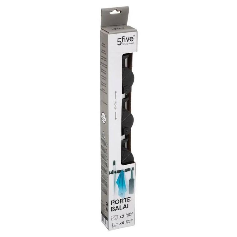 5five Simply Smart, wieszak, 3 uchwyty na miotły, mopa, 40-4-5 cm