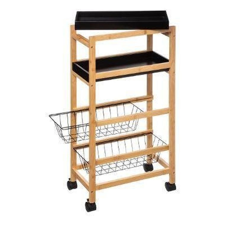 5five Simply Smart, wózek kuchenny z bambusa, 2 koszyki i wyjmowane tace