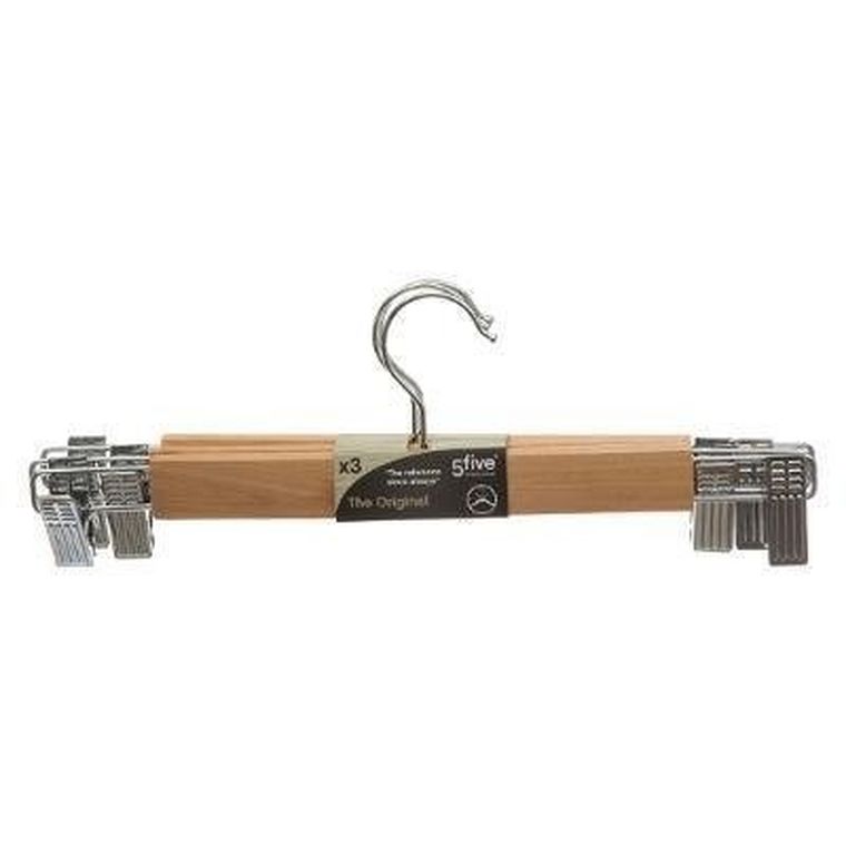5five Simply Smart, zestaw wieszaków na ubrania z klipsami, 3 szt., drewniany