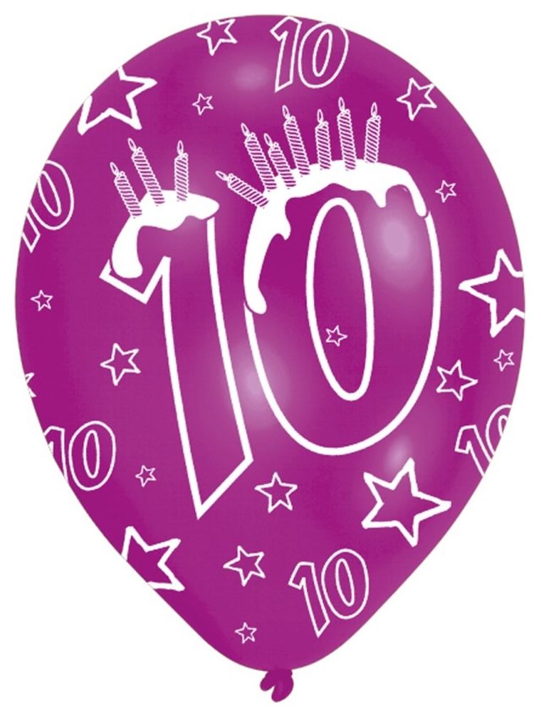 6 balonów lateksowych z cyfrą 10, nadruk na całej powierzchni, 27,5 cm