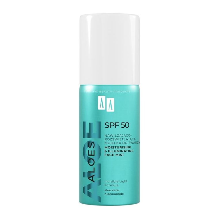 AA, Aloes, mgiełka do twarzy nawilżająco-rozświetlająca,SPF50, 100 ml
