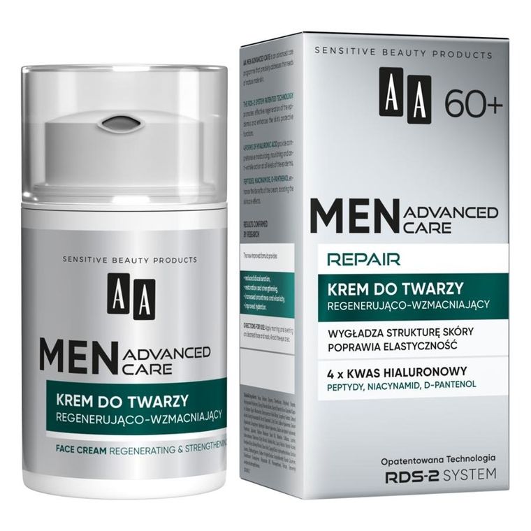 AA, Men Advanced Care Repair 60+, krem do twarzy regenerująco-wzmacniający, 50 ml