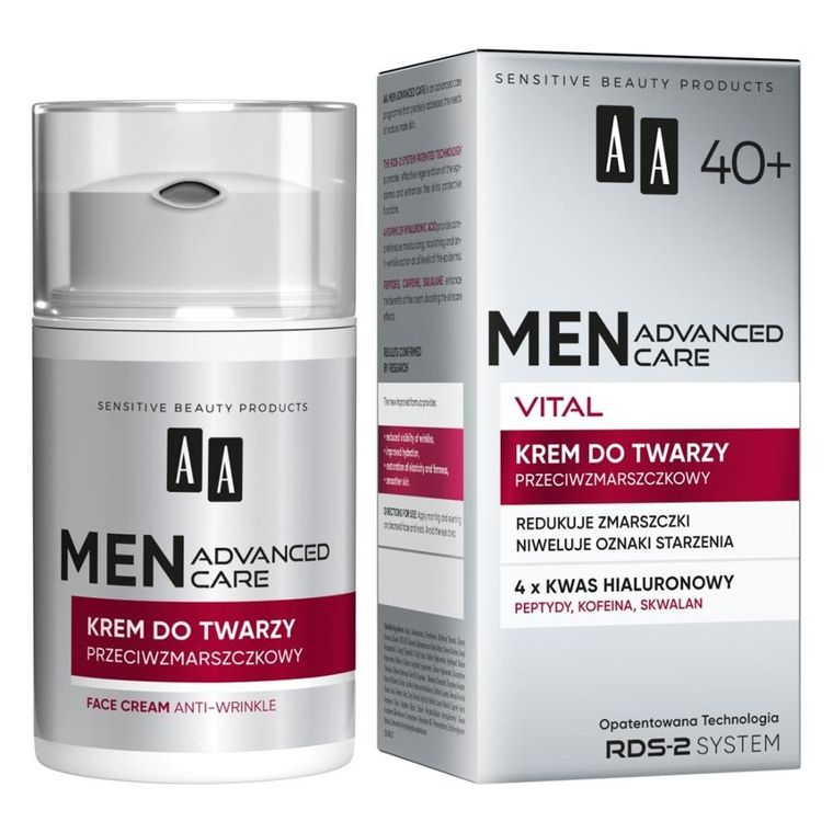 AA, Men Advanced Care Vital 40+, krem do twarzy przeciwzmarszczkowy, 50 ml