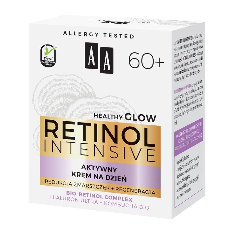 AA, Retinol Intensive 60+ aktywny krem na dzień, redukcja zmarszczek + regeneracja, 50 ml