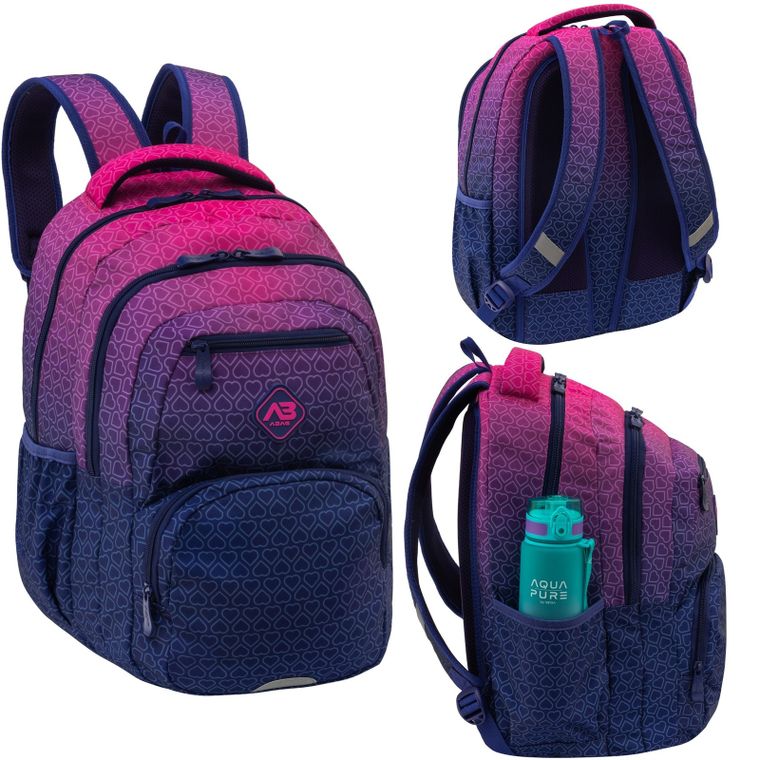 Abag, plecak szkolny, 3-komorowy, hexagon pink ombre