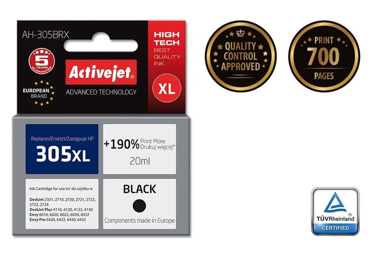 Activejet, tusz AH-305brx, zamiennik HP, 3ym62ae, Premium, 20 ml, Black