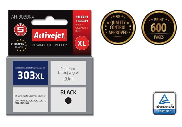 Activejet, tusz zamiennik, Hp 303xl T6n04ae, Premium, 20 ml, czarny