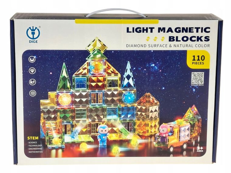 Adar, klocki magnetyczne ze światłem, 110 elementów