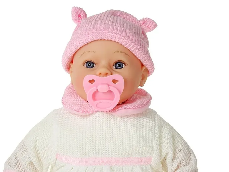 Adar, lalka bobas, w białej sukience, gumowe nogi, dźwięk, 45 cm