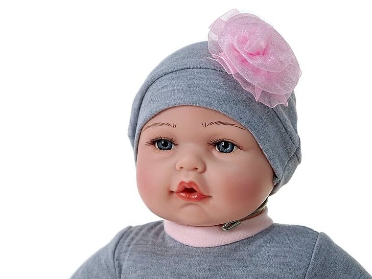 Adar, lalka z dźwiękiem, ubranko szaro-różowe, 40 cm