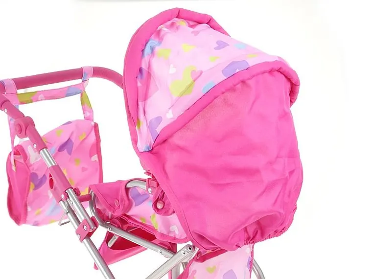 Adar, wózek dla lalek, różowy, kolorowe serduszka