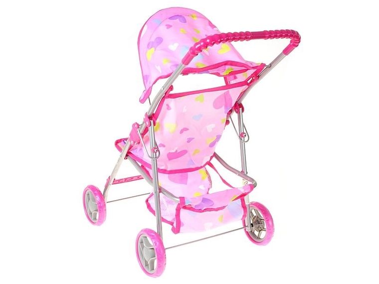 Adar, wózek dla lalek, w kolorowe serduszka, różowy