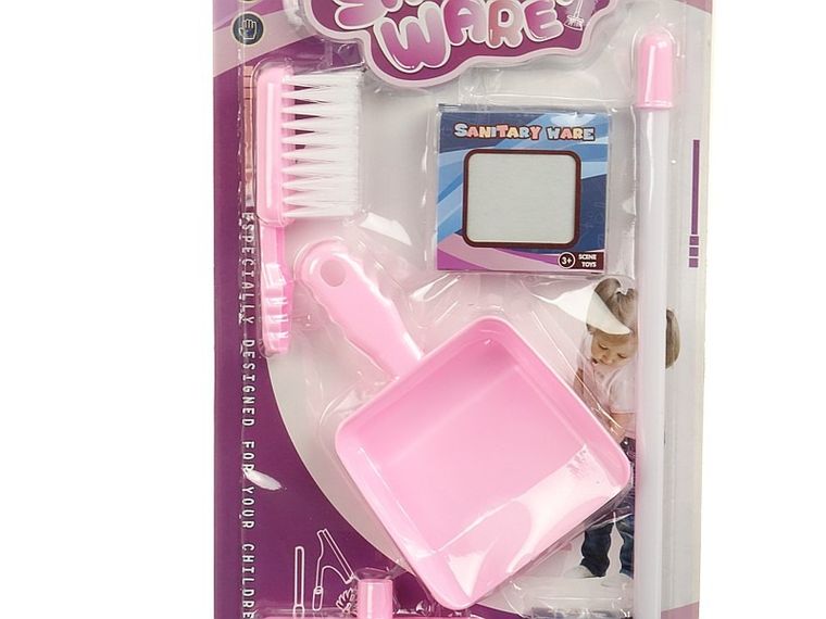 Adar, zestaw do sprzątania, szczotka, szufelka, zmiotka, różowy