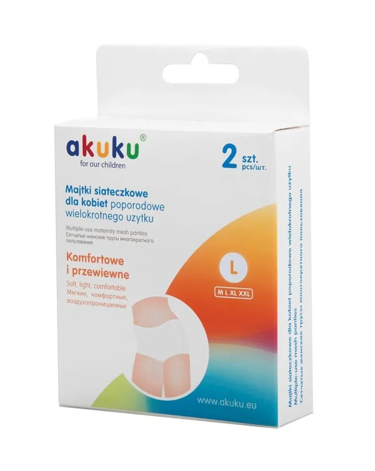 Akuku, majtki siateczkowe poporodowe, wielokrotnego użytku, rozmiar L, 2 szt.