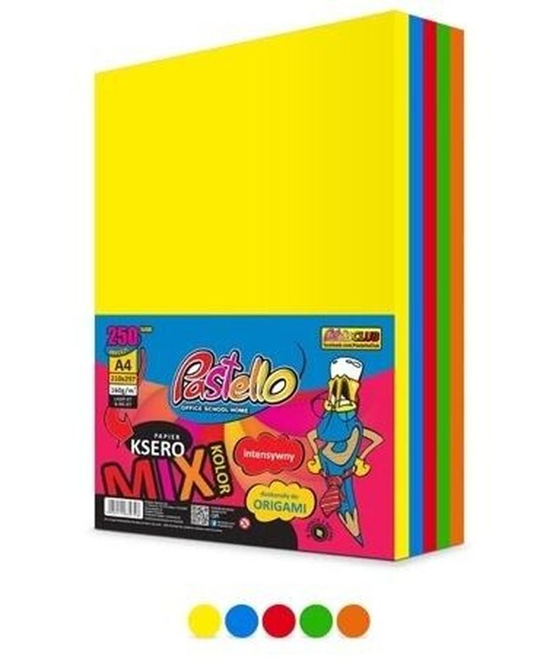 Alfa Pastello, papier ksero A4, 160g, 5 kolorów, 250 arkuszy