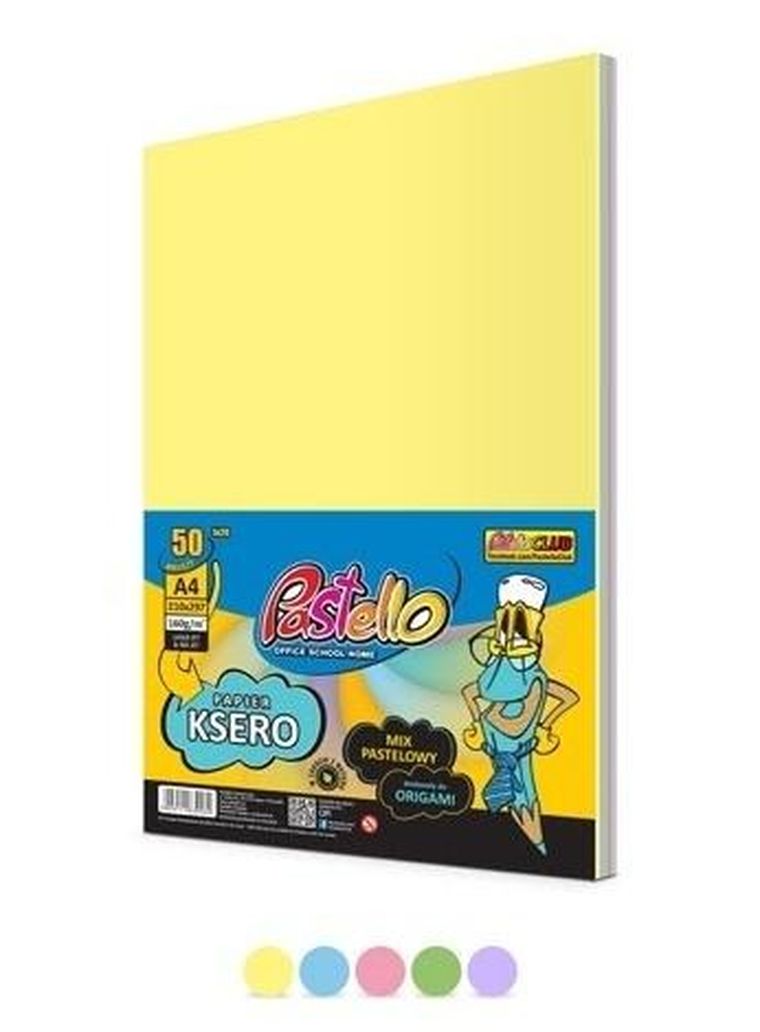 Alfa Pastello, papier ksero A4, 160g, 5 kolorów, 50 arkuszy, pastel