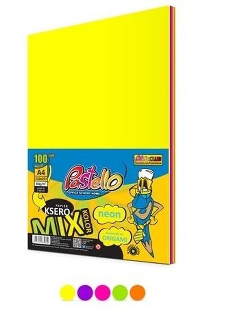 Alfa Pastello, papier ksero A4, 75g, 5 kolorów, 100 arkuszy, neon