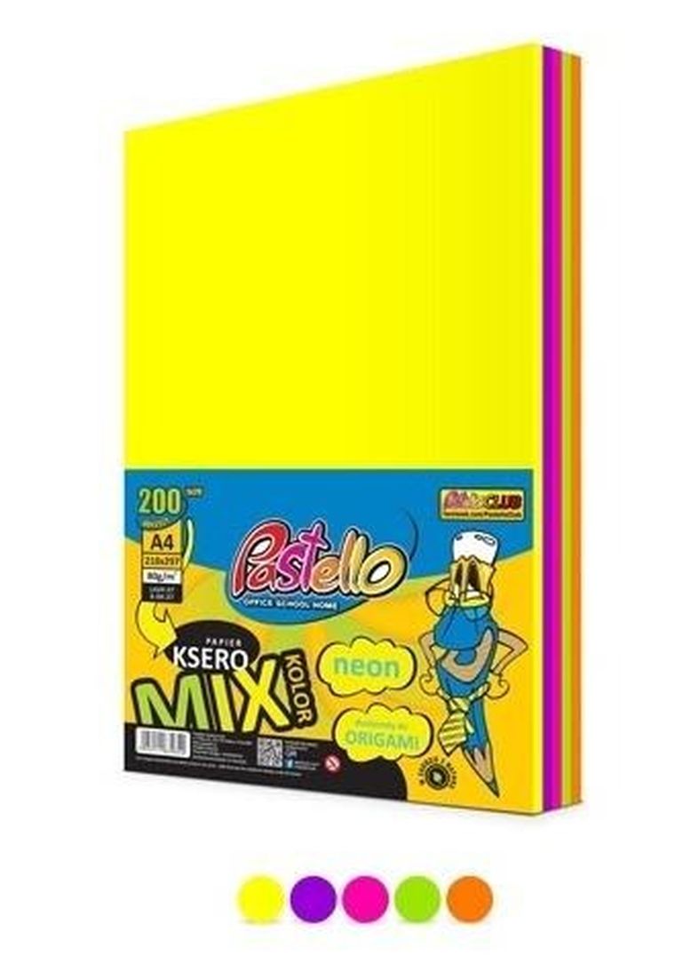 Alfa Pastello, papier ksero A4, 75g, 5 kolorów, 200 arkuszy, neon