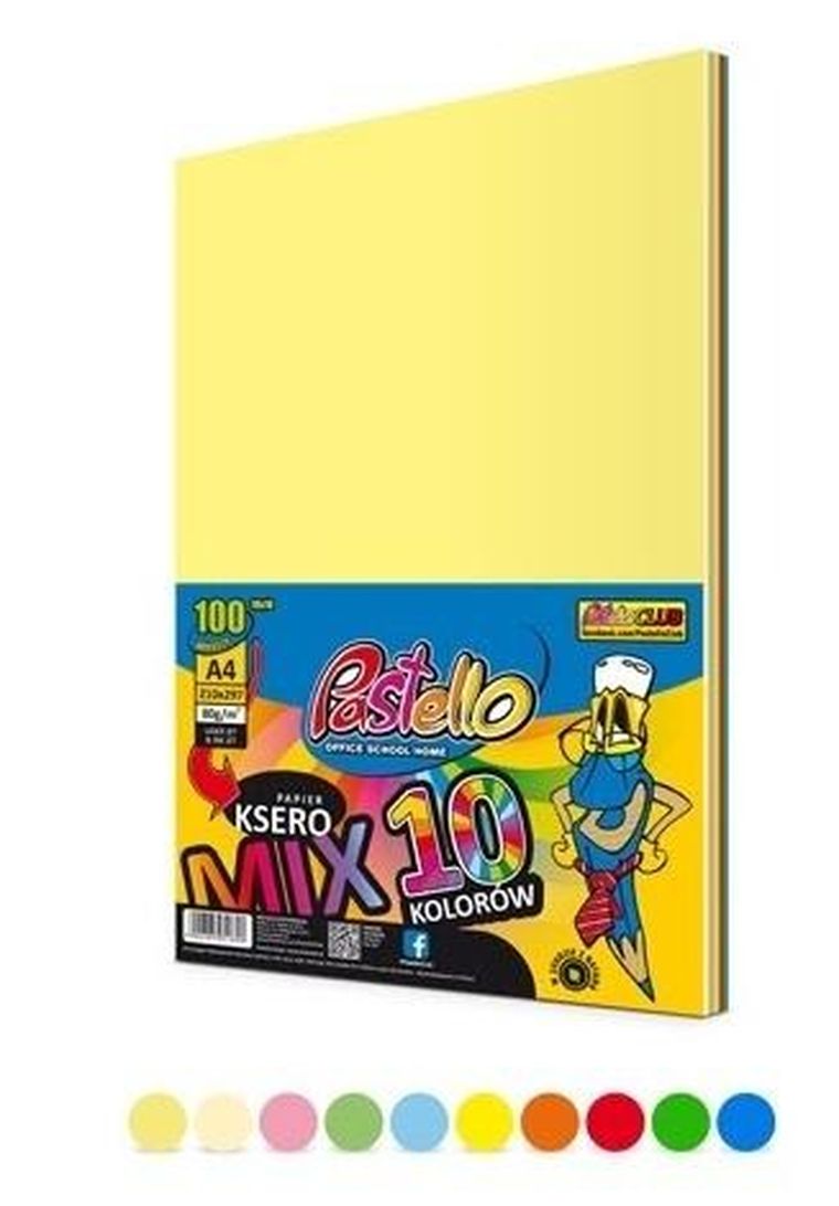Alfa Pastello, papier ksero A4, 80g, 10 kolorów, 100 arkuszy