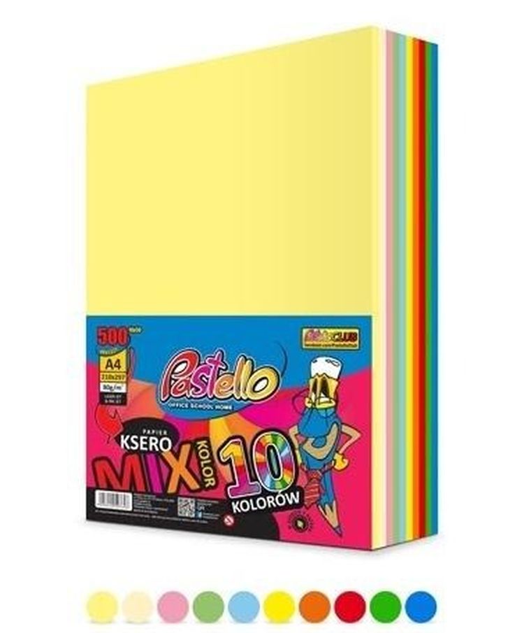 Alfa Pastello, papier ksero A4, 80g, 10 kolorów, 500 arkuszy
