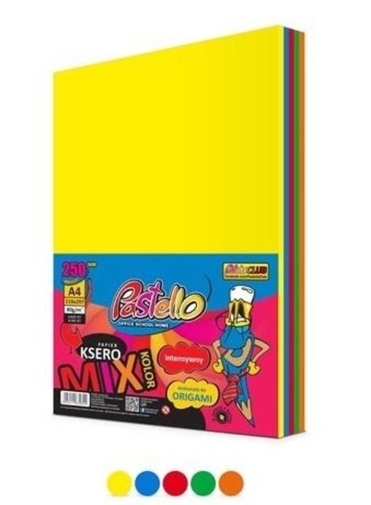 Alfa Pastello, papier ksero A4, 80g, 5 kolorów, 250 arkuszy